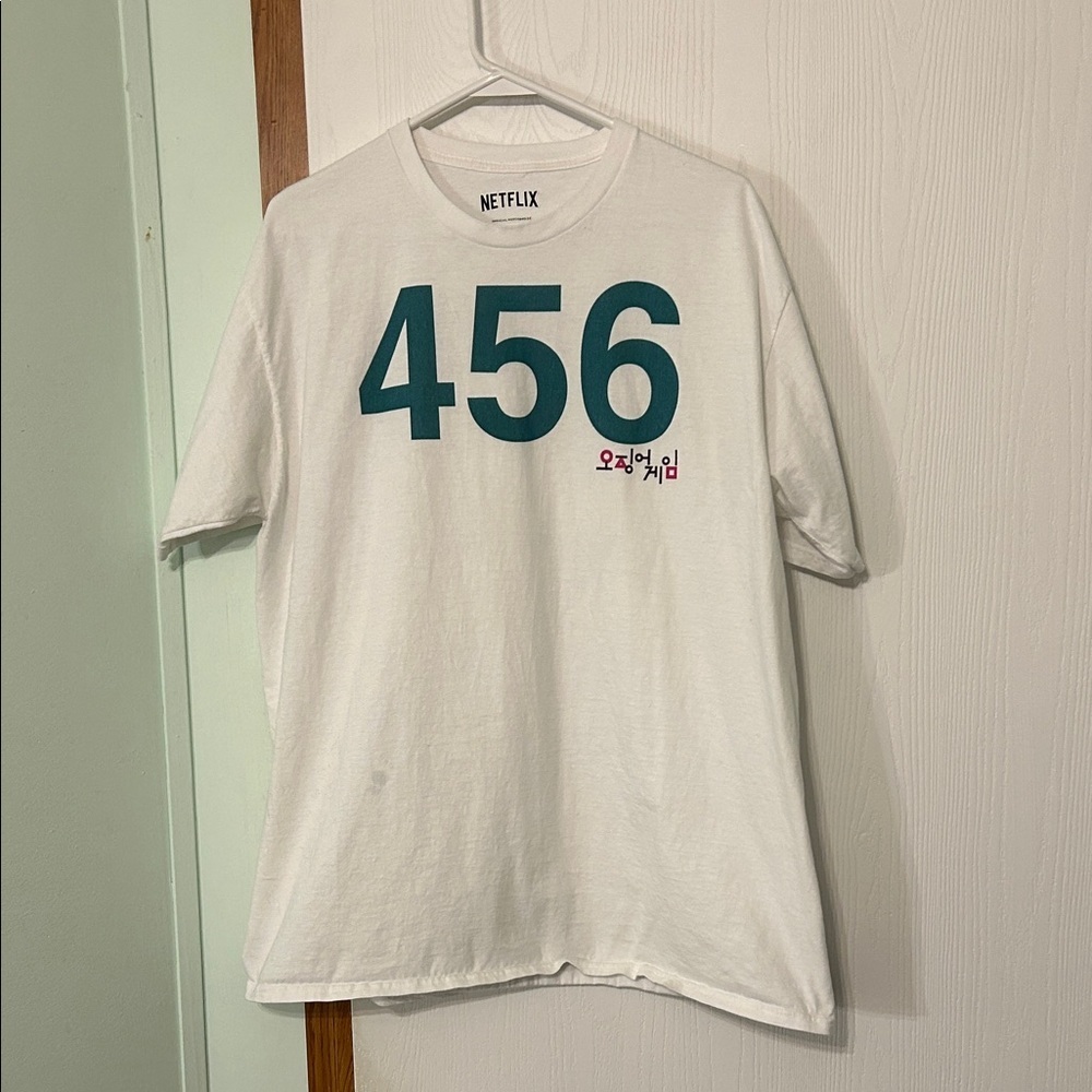 Netflix Squid Games Player 456 White Tee with Green Graphic